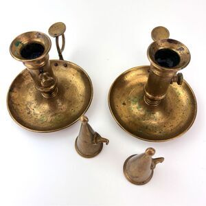 Vintage Sent Of 2 Candle Holders with Snuffer push up Candlestick Chamber